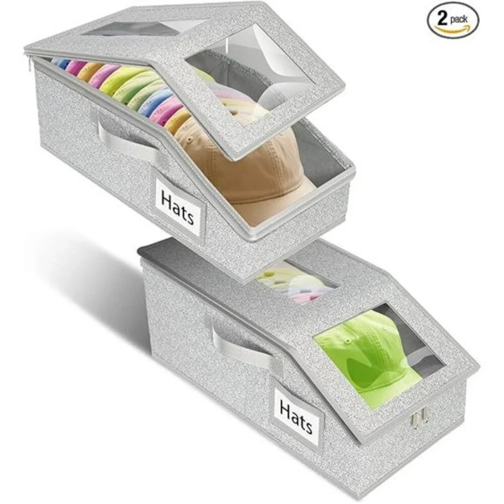Stackable hat storage boxes for baseball caps closet organizer holds up to 30 ha